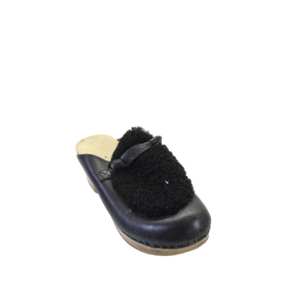 No. 6 Store Womens Slip On Block Heel Shearling Leather Mules Black Size 41